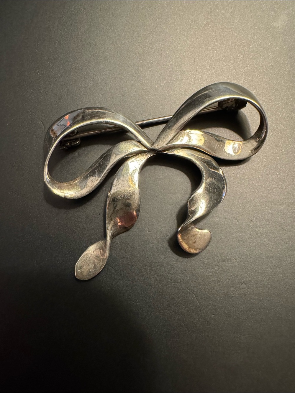 Vintage Sterling Silver Sculptural Ribbon Bow Brooch